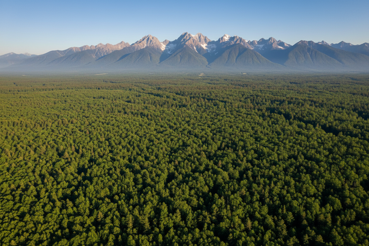 forest seen from the top and mountains in the horizon